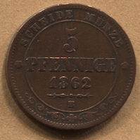 Fünf Pfennige von 1862. BS.