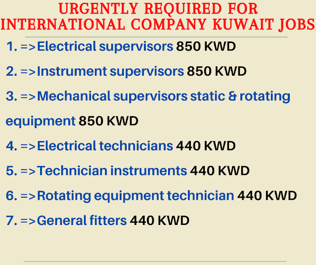 Urgently required for International Company Kuwait jobs