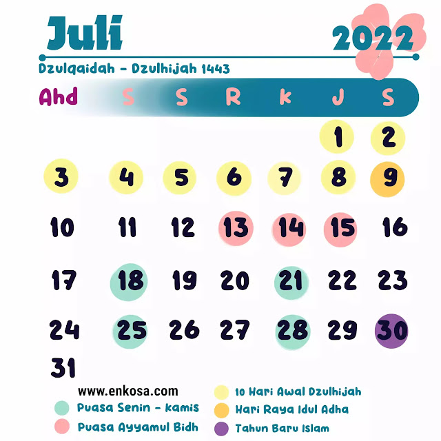 Kalender Hijriyah Juli 2022 1443H – 1444H