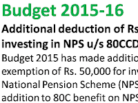 Budget 2015-16: Additional Rs. 50,000 deduction for NPS..!