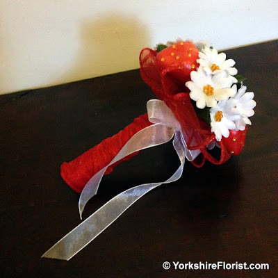  strawberries and daisies wedding posy with sparkle