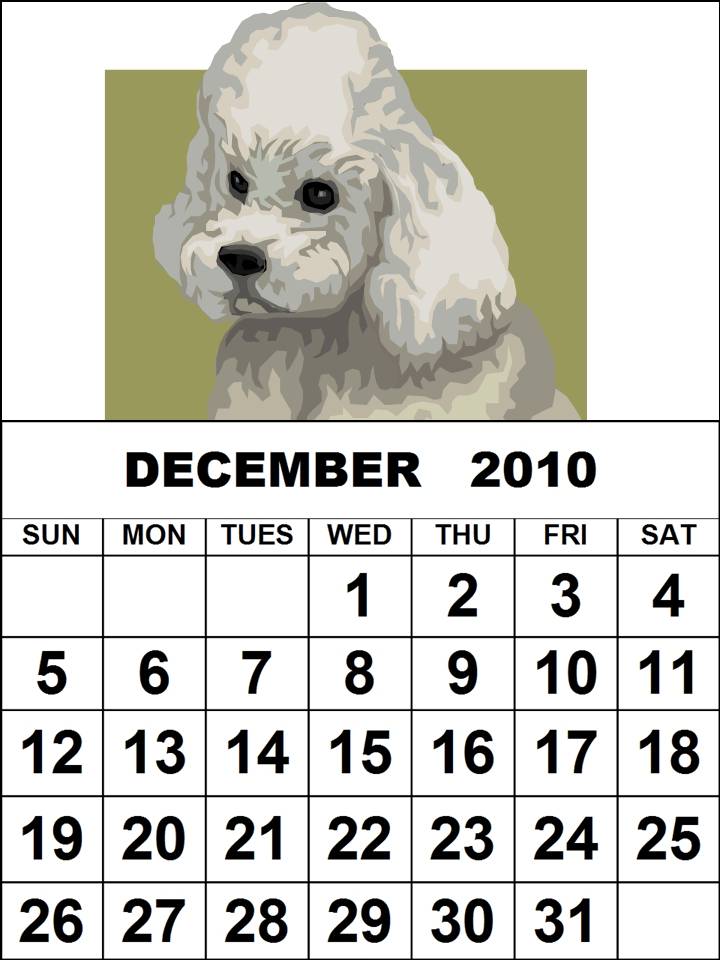 december 2010 calendar template. Dogs or puppies 2010 Calendar