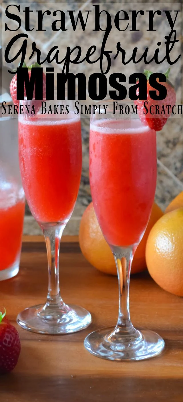 Strawberry Grapefruit Mimosas with tequila and pink moscato champagne from Serena Bakes Simply From Scratch.