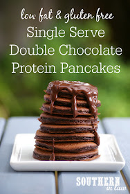 Healthy Single Serve Double Chocolate Protein Pancakes Recipe - low fat, gluten free, high protein, clean eating, sugar free, healthy, vegan