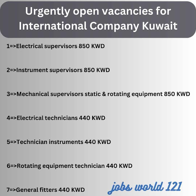 Urgently open vacancies for International Company Kuwait