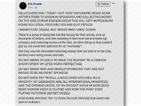 Seven Filipina models including the daughter of a top Filipino performer Gary Valenciano, Kiana, and Miss Earth 2014 Jamie Herrell have denied access to the Los Angeles Fashion Week. Eric Rosete, the producer of the show, said that he didn’t want Filipino models to walk on his runway show, according to makeup artists Cherry Ordoñez and Alan del Rosario. There were also reports that an LA fashion week staff asked the Filipino models to leave.  However, Rosete clarified that the said incident was not about the Filipina models or racism. He said that he had problems with Jacob Meir,  the Stars Fashion House founder who invited the Filipino models to the show.  Advertisement         Sponsored Links       LA fashion week is on a backlash after one of its shows allegedly banned Filipina models.  Fashion label For the Stars Fashion House denied backstage access to singer Kiana Valenciano together with six other Filipino models.       Eric Rosete, the producer of the show, said that he didn’t want Filipino models to walk on his runway show, according to makeup artists Cherry Ordoñez and Alan del Rosario.  There were also reports that an LA fashion week staff asked the Filipino models to leave.   “This is just going to make us tougher. What doesn’t kill you makes you stronger.” - my daughter Kiana on not being allowed to walk on the LA FASHION WEEK opening show. Former Miss Earth Jamie Herrell and Kiana together with 5 Filipino models (some of who had previously walked on the ramp for Fashion Week) were not being allowed to walk of the ramp for LA FASHION WEEK. “No Filipinos allowed to walk on the ramp!” We want to ask WHY? It was bad enough that you didn’t want to allow the girls but was there a need to publicly humiliate them? And there were only three designers on that 9pm slot. And two were Filipino - Rocky Gathercole and Resty Lagare. Filipino models could not walk for the Filipino designers? Thank you to Jacob Meir of For the Stars Fashion House for standing his ground and fighting for the Filipinos as the five models, Jamie and Kiana were his personal choices. 👏🏻👏🏻👏🏻👏🏻 Thank you to @verygathercole @coutureprince @eliemadi for standing by the Philippine models, Jamie and Kiana. @forthestarsfashionhouse @kianavee @jherrell94 @cherryssalon @victoria_belo @johnlozano10 @rajolaurel @tony33chua @manilagenesis @garyvalenciano @chuckgomez05 @pacificrimvideo @kris_p_pata @kathlynanne @sthanlee @steve_angeles_ @noreen_lanie @petergonzaga salamat. The world is getting darker. We actually ought to just choose to be kind and just. What an experience ! Thank God our daughter lives for far more than just fame and glory. #kianavalenciano #kiana #lafashionweek #spreadlove @erikrosete  A post shared by Angeli Pangilinan Valenciano (@angelipv) on Mar 14, 2018 at 3:11am PDT     Designers Gathercole and Lagare stood by the models and said they will be hosting their show at a later date.  The incident has sparked social-media outrage. However, Erik Rosete aired his side through a social media post which is now deleted.       Meanwhile, the rejection from LA Fashion Week drew criticisms and pageant enthusiast page, The Philippine Pageantry demanded an apology from the organizers for discriminating Filipinos. “We demand an apology Los Angeles Fashion Week and rectification on the discrimination against us Filipinos,” the page wrote.          Read More:  5 Signs A Person Is Going To Be Poor And 5 Signs You Are Going To Be RichTips On How To Handle Money For OFWs And Their Families How Much Can Filipinos Earn 1-10 Years After Finishing College?   Former Executive Secretary Worked As a Domestic Worker In Hong Kong Due To Inadequate Salary In PH    Beware Of  Fake Online Registration System Which Collects $10 From OFWs— POEA      Is It True, Duterte Might Expand Overseas Workers Deployment Ban To Countries With Many Cases of Abuse?  Do You Agree With The Proposed Filipino Deployment Ban To Abusive Host Countries?