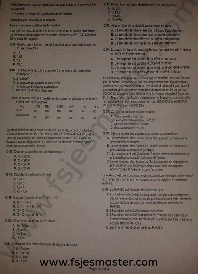 Exemple Concours Master Management Stratégique et Logistique 2013-2014 - Fsjes Agadir