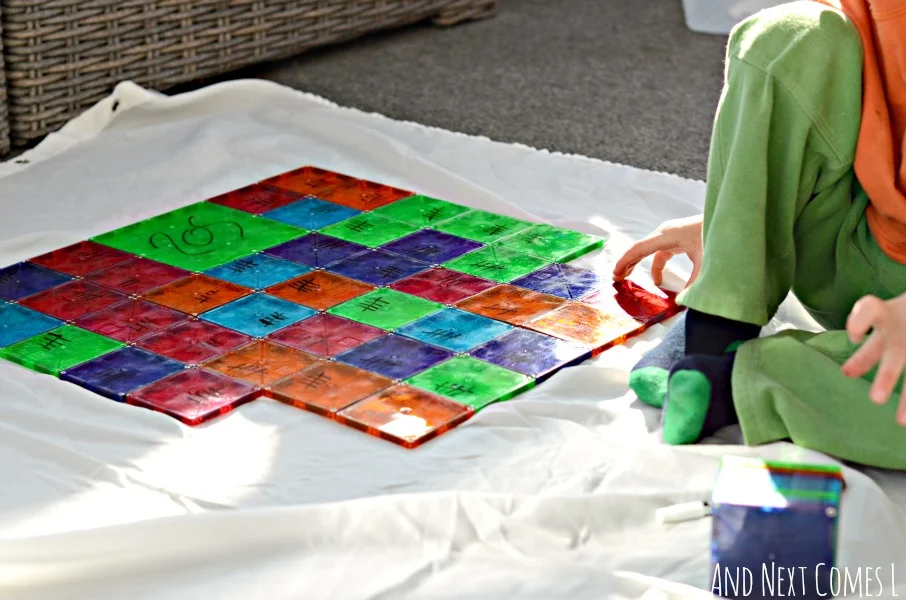 Using Magna-Tiles to explore elementary math concept of tally marks from And Next Comes L