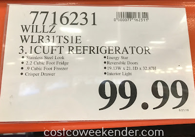 Deal for the Willz 3.1 cubic ft Compact Refrigerator/Freezer (WLR31TS1E) at Costco