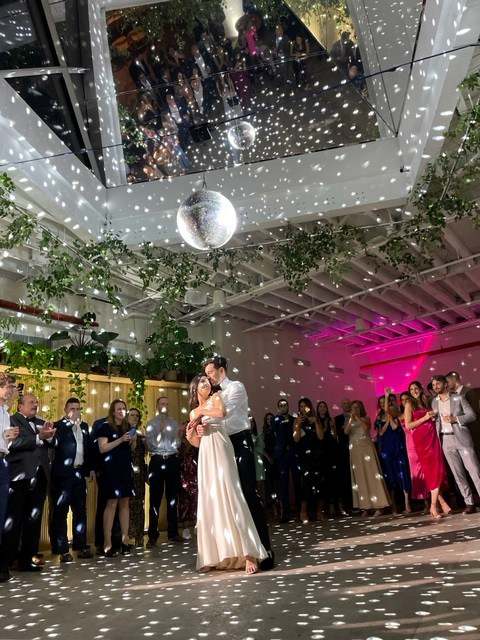 Suspended Mirror Ball w/ Motor and Two Spotlights in The Atrium at Rule of Thirds