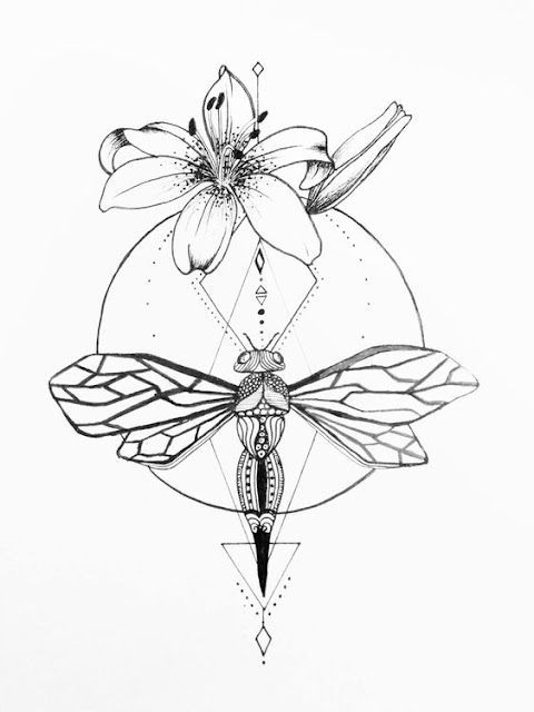 slim-lines-dragonfly-with-lily-flower-tattoo-design