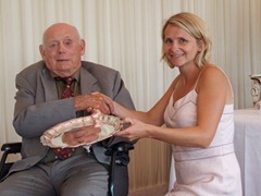 Lord Montagu presents the Montagu Trophy to Tamara Roberts, Ridgeview Wine