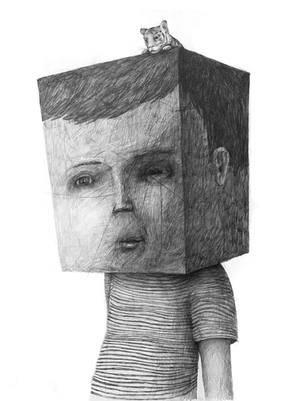 "Cuboid" - Stefan Zsaitsits - 2012 | creative emotional drawings, art black and white, cool stuff, pictures, deep feelings, sad | imagenes chidas imaginativas tristes, emociones y sentimientos, depresion