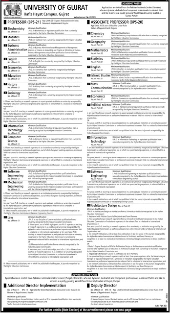 Govt Jobs Faculty Jobs In University Of Gujrat 2023