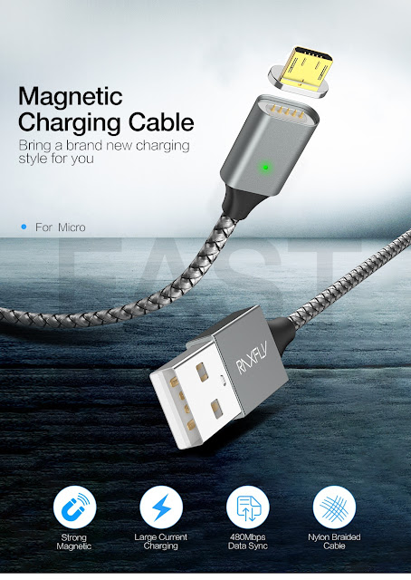 RAXFLY 2.1A Magnetic Braided Micro USB Fast Charging Data Cable 2M For Xiaomi Redmi Note 5 5 Plus S7