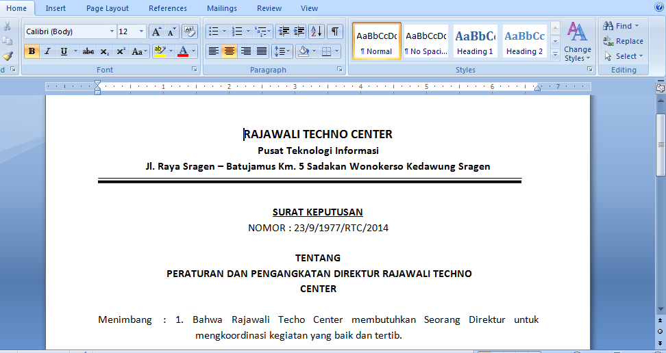 Contoh Surat Keputusan Direktur  Contoh Surat