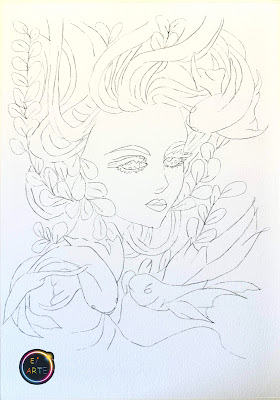 Linha da ilustração da mulher com carpa