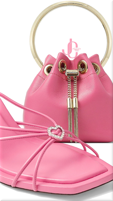 ♦Jimmy Choo candy pink Indiya nappa leather mules with crystal hearts & Bon Bon bag #jimmychoo #shoes #bags #pink #brilliantluxury