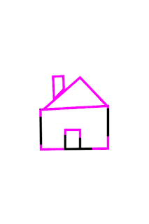 A black outline of a house with pink outlines indicating where tracing has occurred.