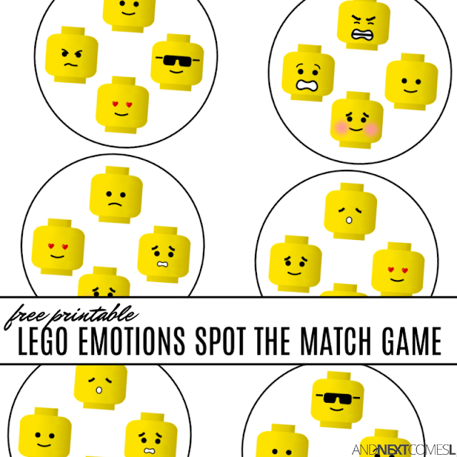 Free printable LEGO emotions spot the match game {free printable Spot It game}