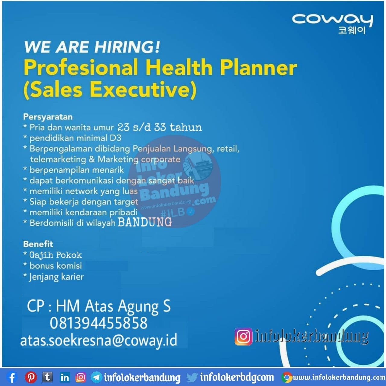 Lowongan Kerja PT Coway International Indonesia Bandung Branch Desember 2020