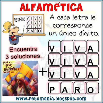 Desafíos matemáticos, Retos matemáticos, Retos mentales, Problemas matemáticos, Retos matemáticos con solución, Acertijos, Acertijos con palabras, Acertijos con solución, Alfamética, Criptoaritmética, Criptosuma, Criptograma, Juego de palabras, Suma de palabras, Alfaméticas con solución, criptoaritméticas con solución, Lógica de palabras