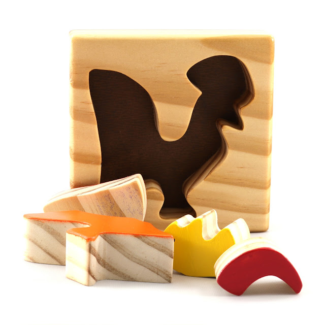Handmade Wooden Toy Puzzle For Toddlers - Rooster - Chicken