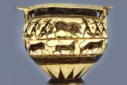  Αρχαίο Ελληνικό αγγείο του 560 π.κ.ε. απεικονίζεται η Αταλάντη και άλλοι ήρωες μαζί με τα κυνηγόσκυλά τους, κυνηγώντας τον περίφημο Καλυδώνιο Κάπρο. Πάνω στο αγγείο ο αγγειογράφος κατέγραψε τα ονόματα επτά σκύλων: Ορμένος, Μεθέπων, Εγέρτης, Κόραξ, Μάρψας, Λάβρος και Εύβολος.