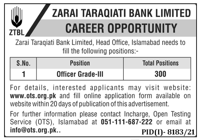 Latest Zarai Taraqiati Bank Bank Posts Islamabad 2022