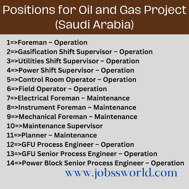 Positions for Oil and Gas Project (Saudi Arabia)