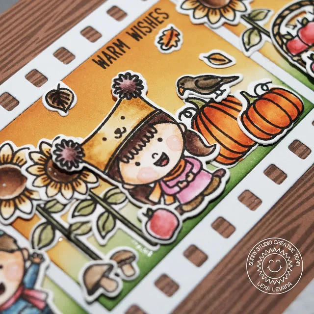 Sunny Studio Stamps: Happy Harvest Fall Kiddos Fall Flicks Filmstrip Fall Themed Warm Wishes Card by Lexa Levana