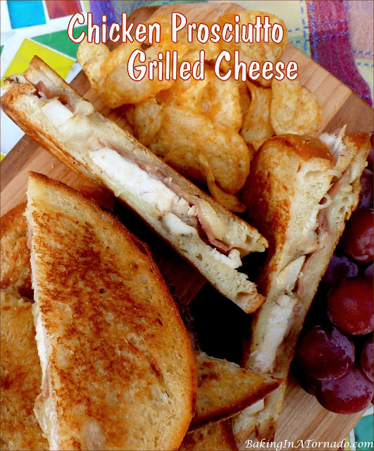 Chicken Prosciutto Grilled Cheese, a pan grilled sourdough sandwich, perfect for lunch, hearty enough for dinner | recipe developed by www.BakingInATornado.com | #recipe #lunch