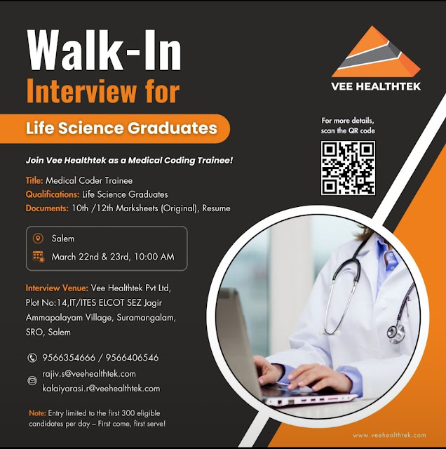 Vee Healthtek Walk In Interview For Life Science Graduates
