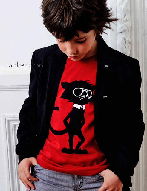  Boys Red 'Rock Chic' Logo Cat T-Shirt