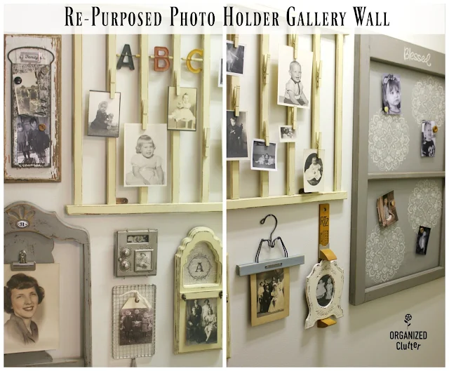 Adding Interest to a Boring Hallway Wall with Repurposed Photo Holders organizedclutter.net