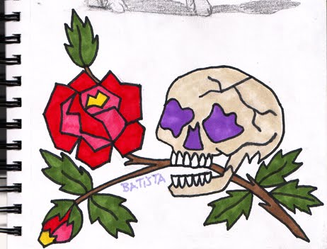 The next day Sunday April 11 I drew this rose and skull and colored it in