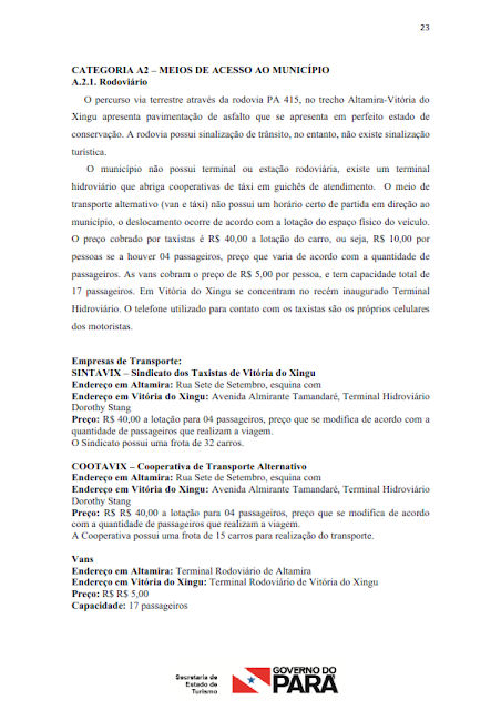 INVENTÁRIO DA OFERTA TURÍSTICA DO MUNICÍPIO DE VITÓRIA DO XINGU - 2015 - Pará - Brasil