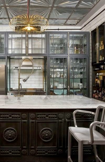 black gray gold kitchen