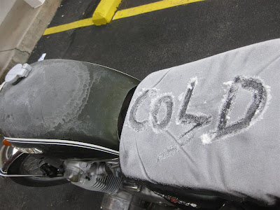 cold morning, motorcycle ride, kentucky, ice, snow