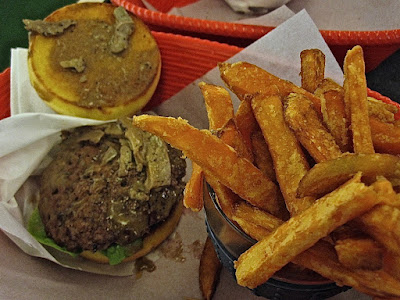 Omakase Burger, foie gras burger sweet potato fries