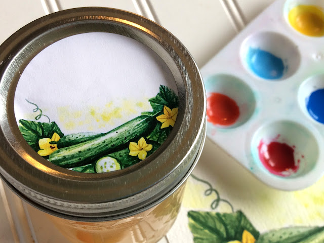 Watercolor Pickle mason jar canning labels