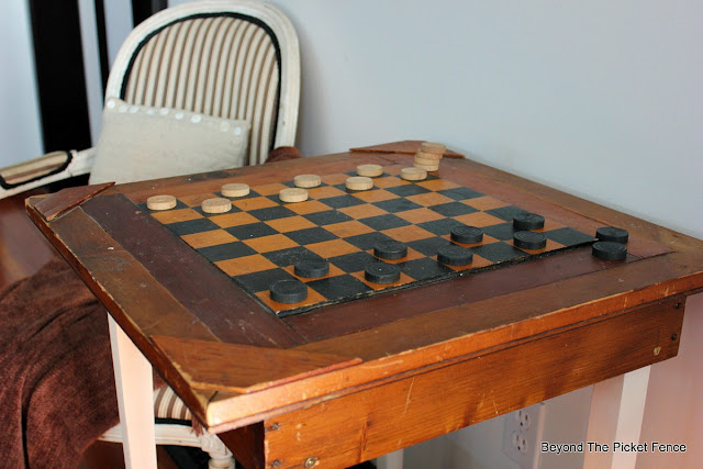 game table, antique table, checkers, http://bec4-beyondthepicketfence.blogspot.com/2016/02/checkers-table.html