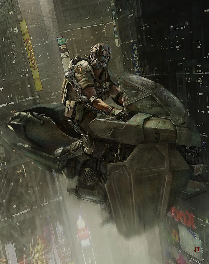 Cyberpunk Warrior Hover Bike Rider by Gongjin Wang