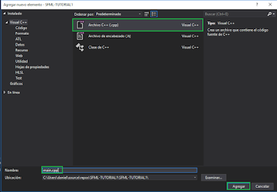 Agregando el archivo fuente main al proyecto Visual Studio