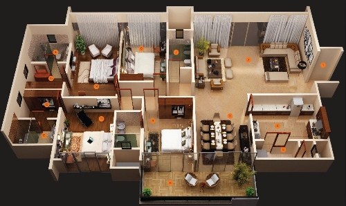 20+ Contoh Desain dan Denah Rumah 4 Kamar 3D 