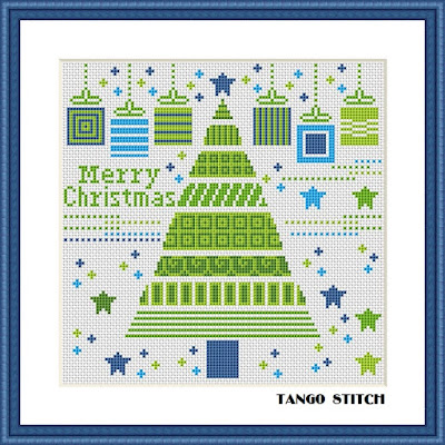 Merry Christmas ornament greeting cross stitch pattern - Tango Stitch