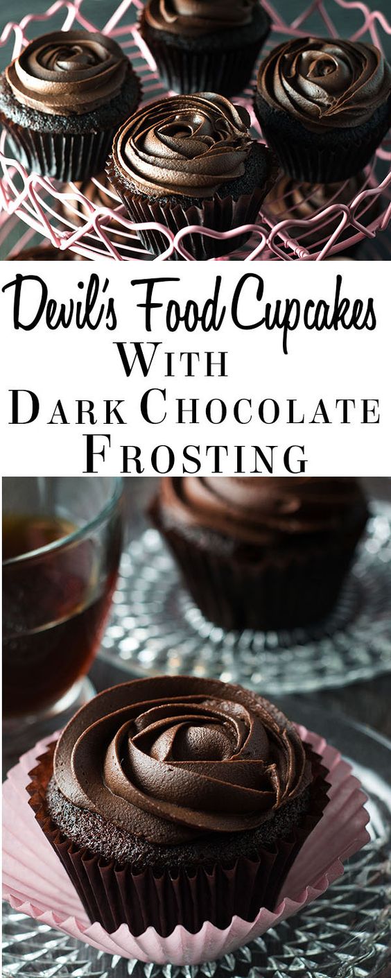 Indulge yourself with this recipe for Devil's Food Cupcakes with Dark Chocolate Frosting. Perfect for Valentine's Day or any celebration. via @Erren's Kitchen