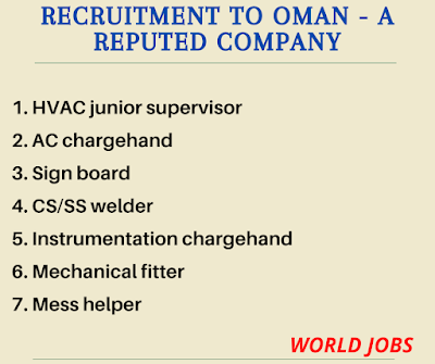 Recruitment to Oman - A reputed company