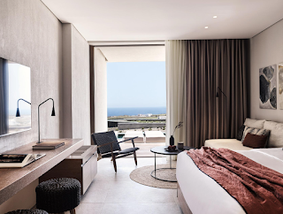 Suite's bedroom internal in Santorini luxury resort