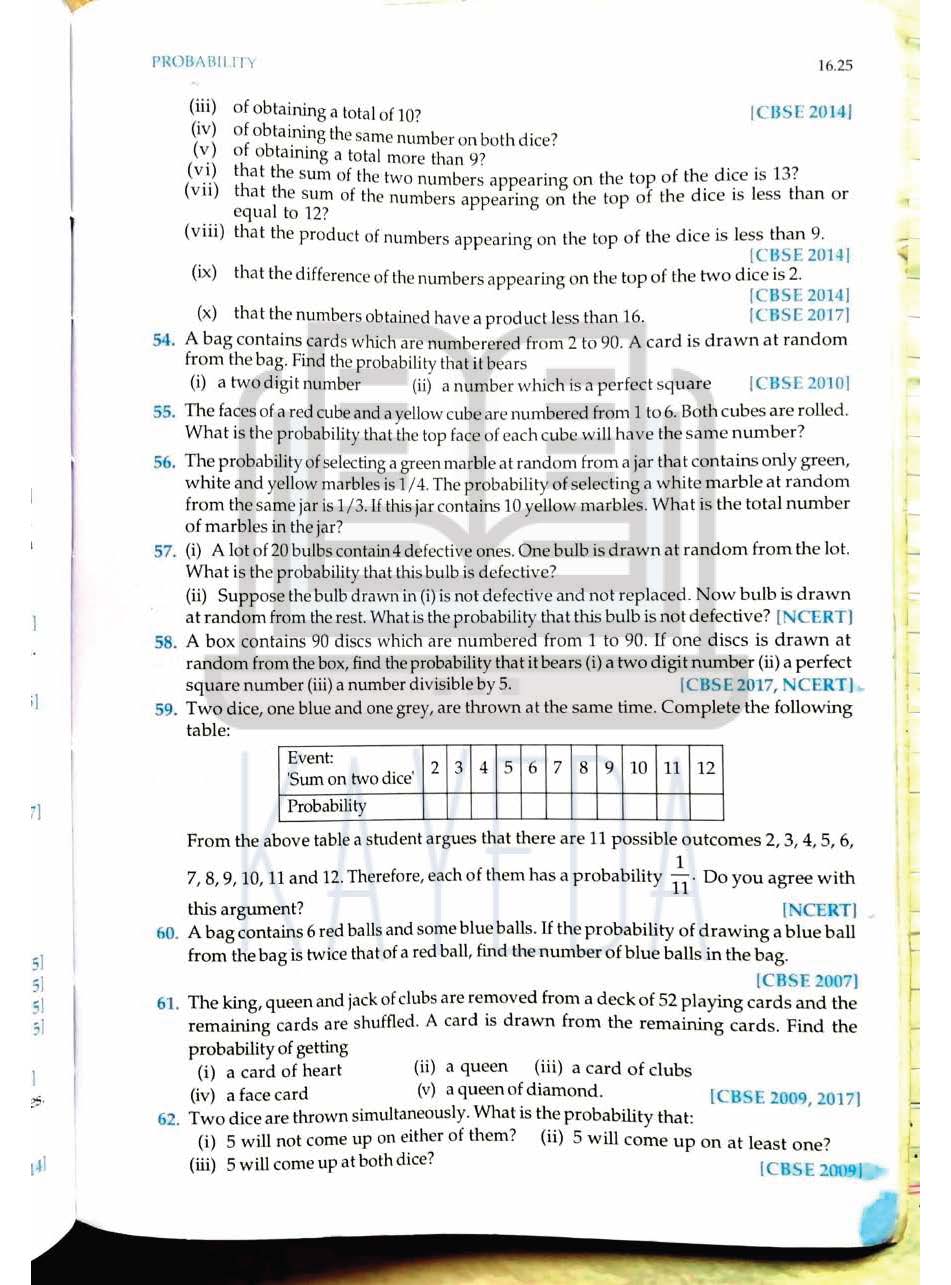 RD Sharma Class 10 Mathematics | Chapter16: Probability